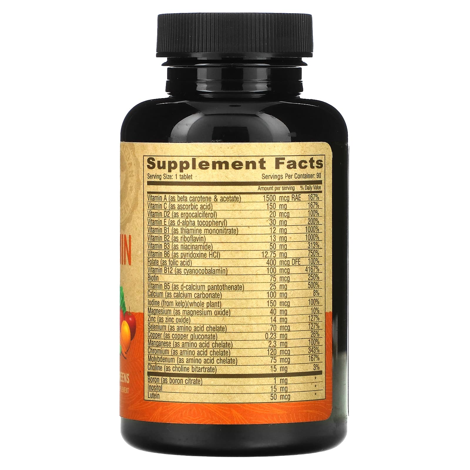 Vegan Multivitamin & Mineral Supplement with Greens, Iron Free - 90 Coated Tablets - Image 2