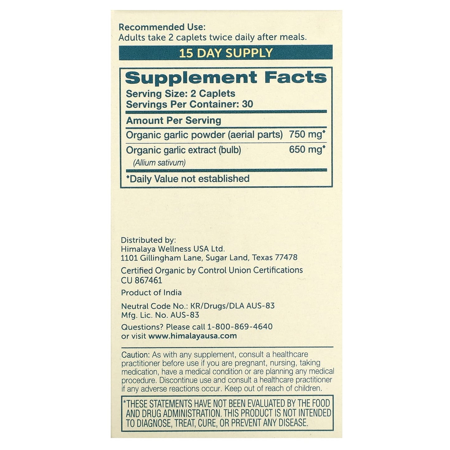 Himalaya Organic Garlic Supplement for Heart Health, 60 Caplets - Image 2