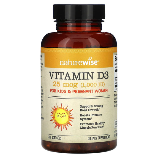 NatureWise, Vitamin D3, 25 mcg (1,000 IU), 360 Softgels - Image 1