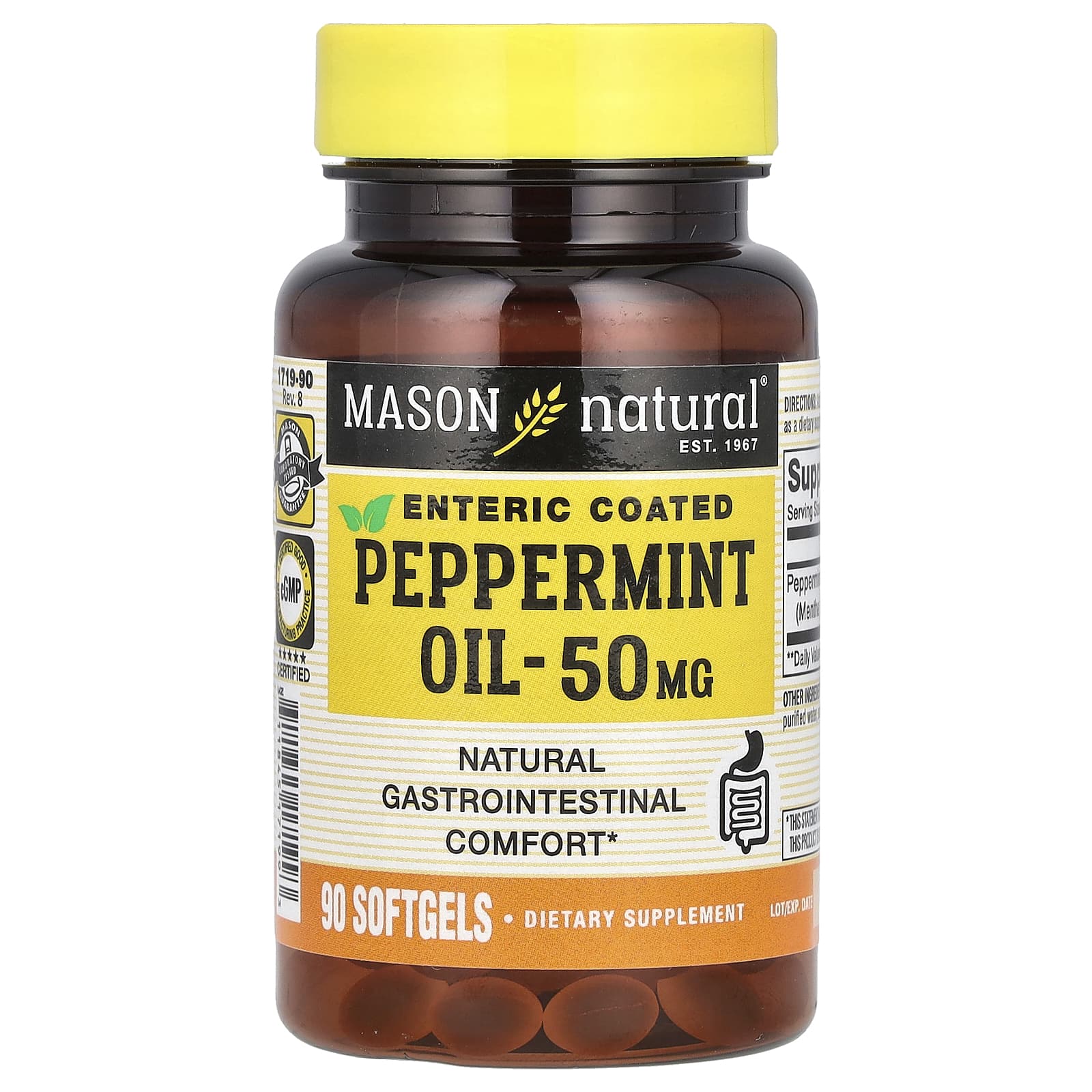 Mason Natural, Peppermint Oil, Enteric Coated, 50 mg, 90 Softgels - Image 1