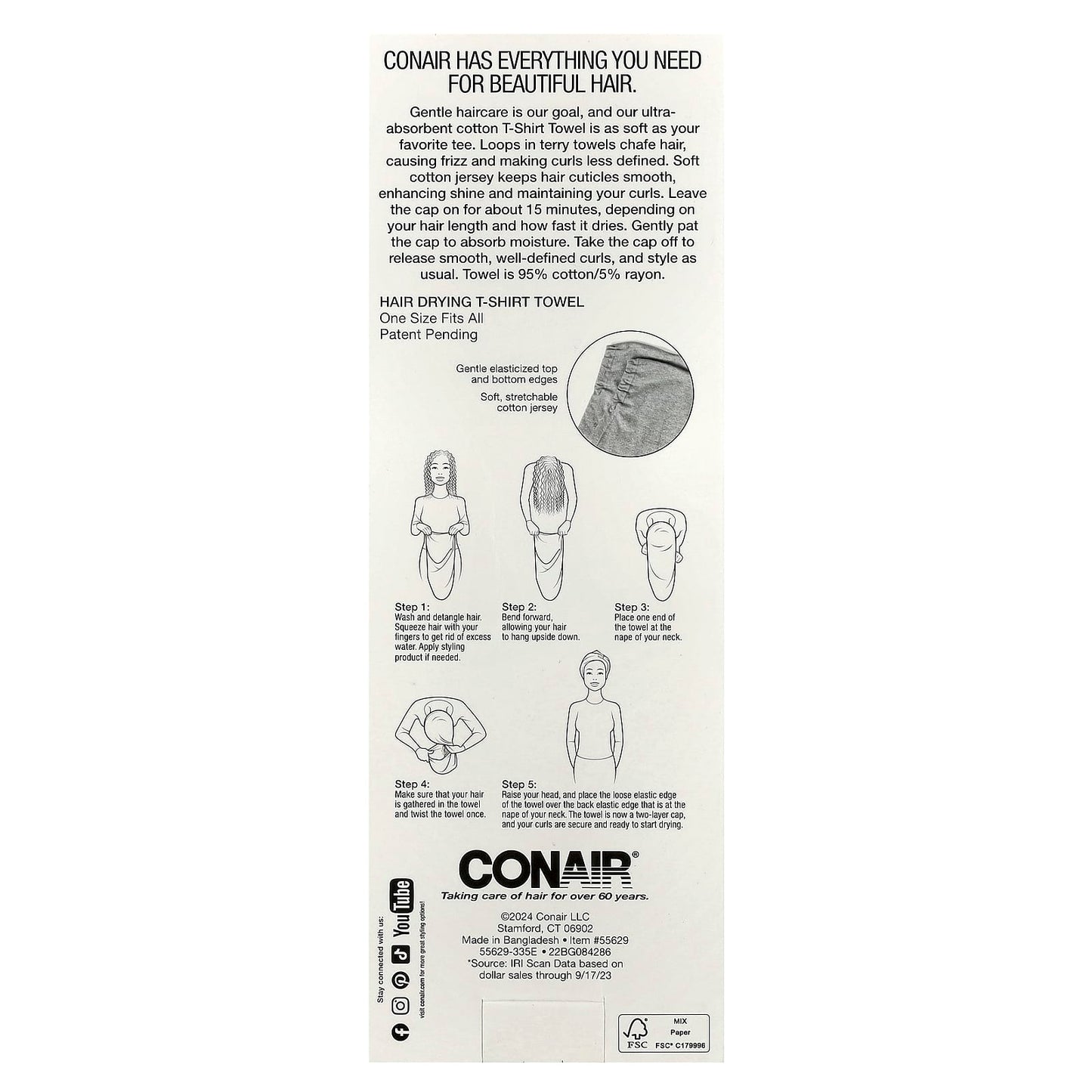 Conair Ultra-Absorbent Soft T-Shirt Towel for Frizz-Free Curls - Image 2