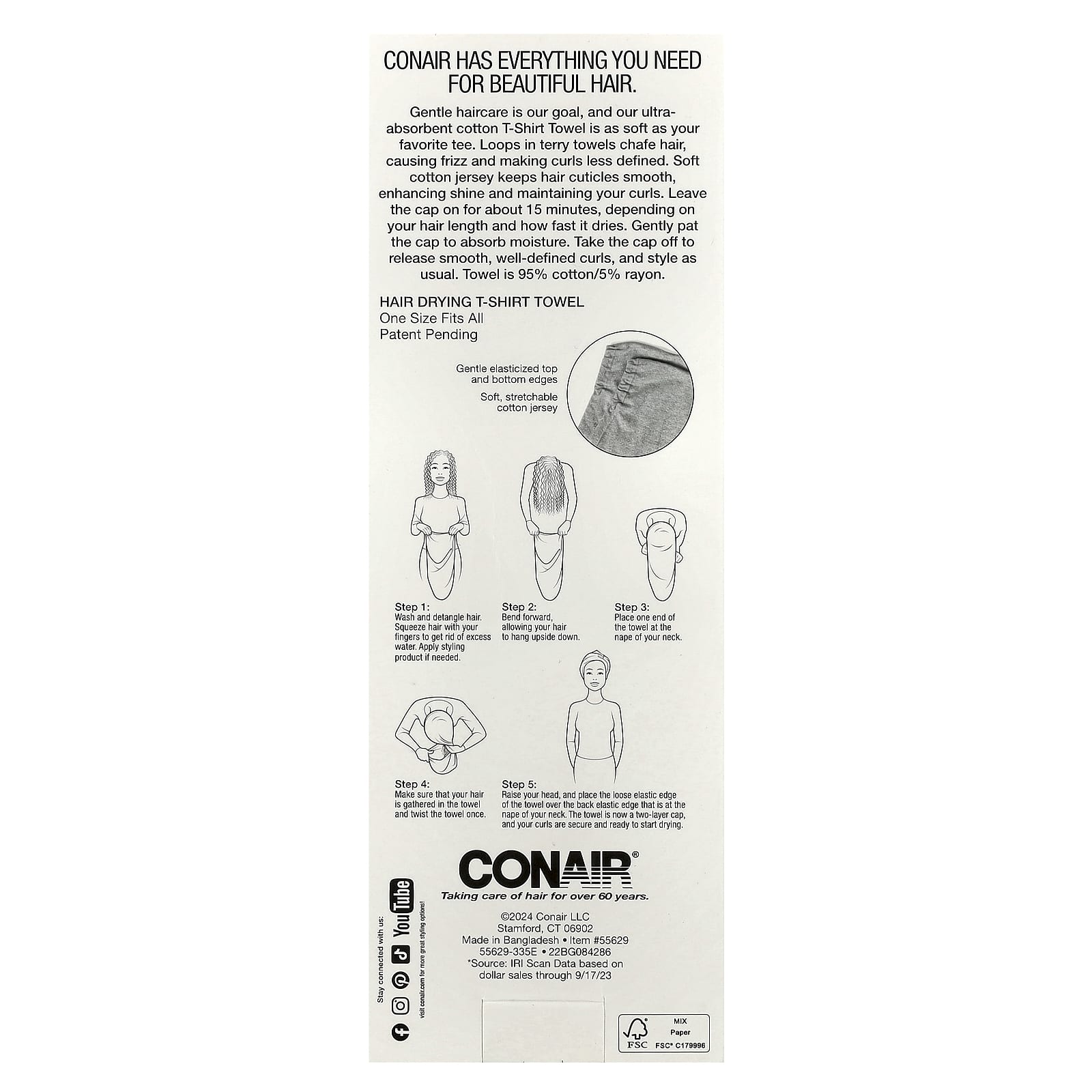 Conair Ultra-Absorbent Soft T-Shirt Towel for Frizz-Free Curls - Image 2