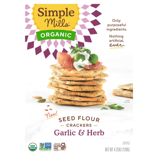 Simple Mills, Organic Seed Flour Crackers, Garlic & Herb, 4.25 oz (120 g) - Image 1