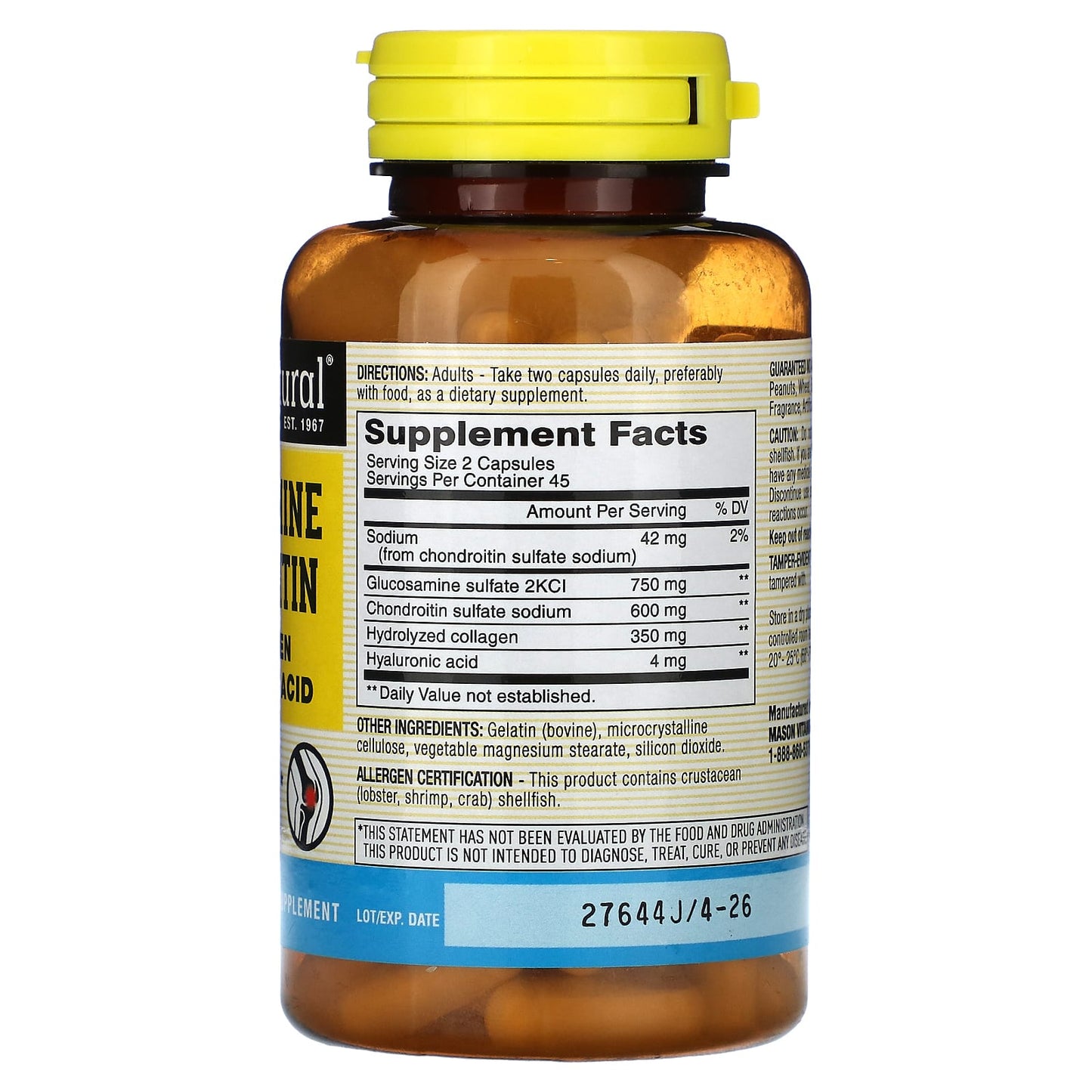 Mason Natural, Glucosamine Chondroitin with Collagen & Hyaluronic Acid, 90 Capsules - Image 2