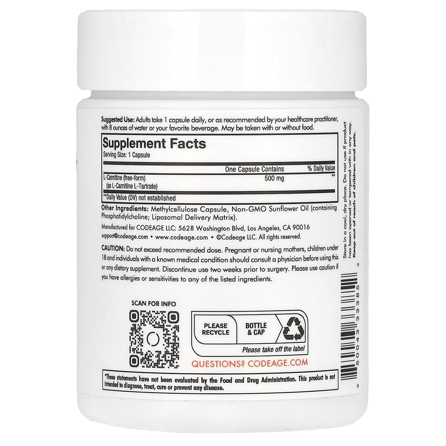 Codeage Liposomal L-Carnitine+ 500mg for Energy & Weight Management - Image 2