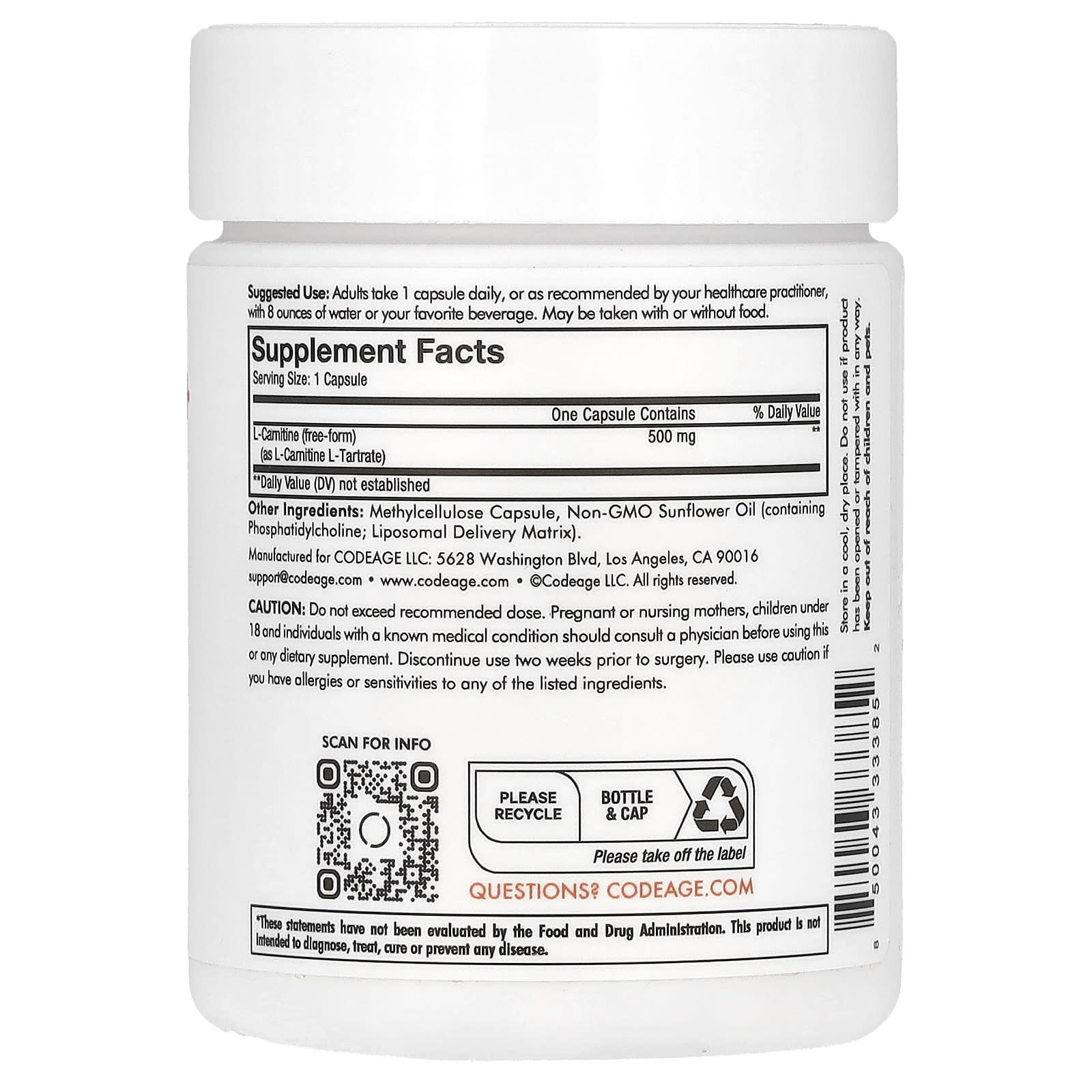 Codeage Liposomal L-Carnitine+ 500mg for Energy & Weight Management - Image 2