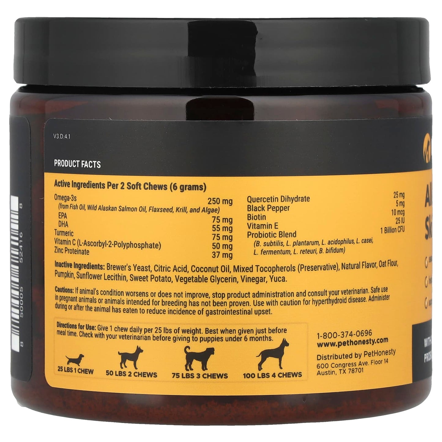 Pet Honesty, Allergy Skin Health, For Dogs, Salmon, 90 Tasty Chews, 9.5 oz (270 g) - Image 2