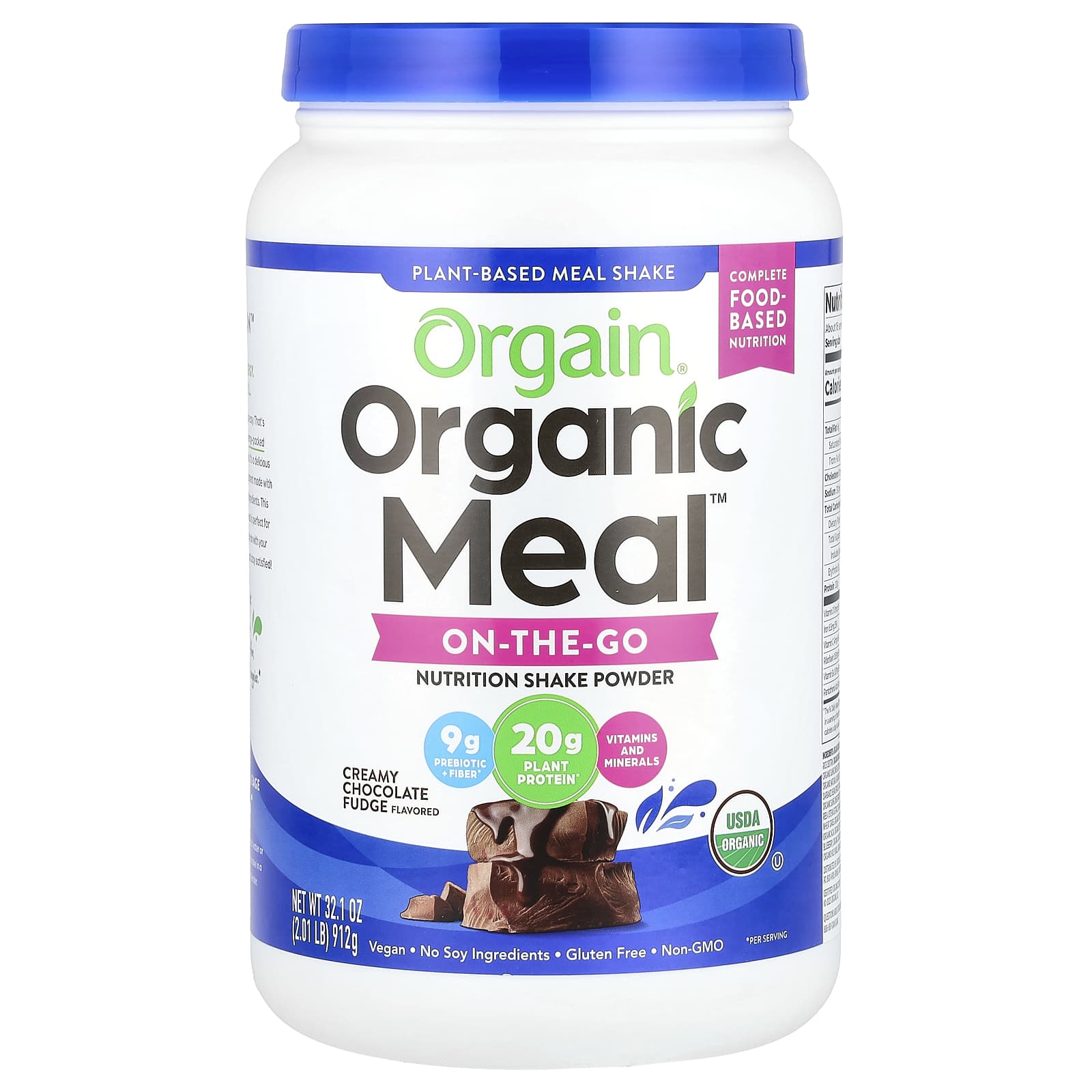 Orgain, Organic Meal™, On-The-Go, Nutrition Plant-Based Shake Powder, Creamy Chocolate Fudge, 2.01 lb (912 g) - Image 1