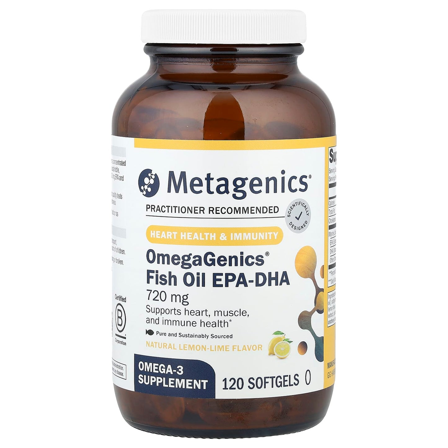 Metagenics, OmegaGenics®, Fish Oil EPA-DHA, Natural Lemon-Lime, 720 mg, 120 Softgels - Image 1