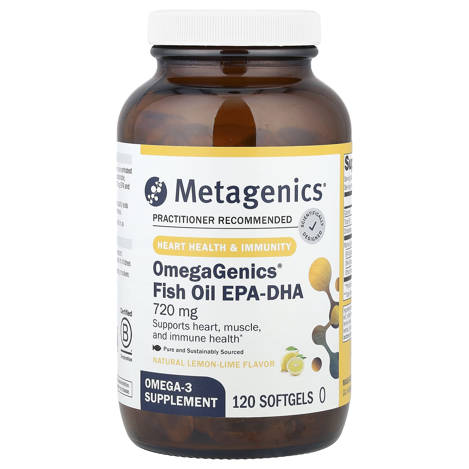 Metagenics, OmegaGenics®, Fish Oil EPA-DHA, Natural Lemon-Lime, 720 mg, 120 Softgels - Image 1