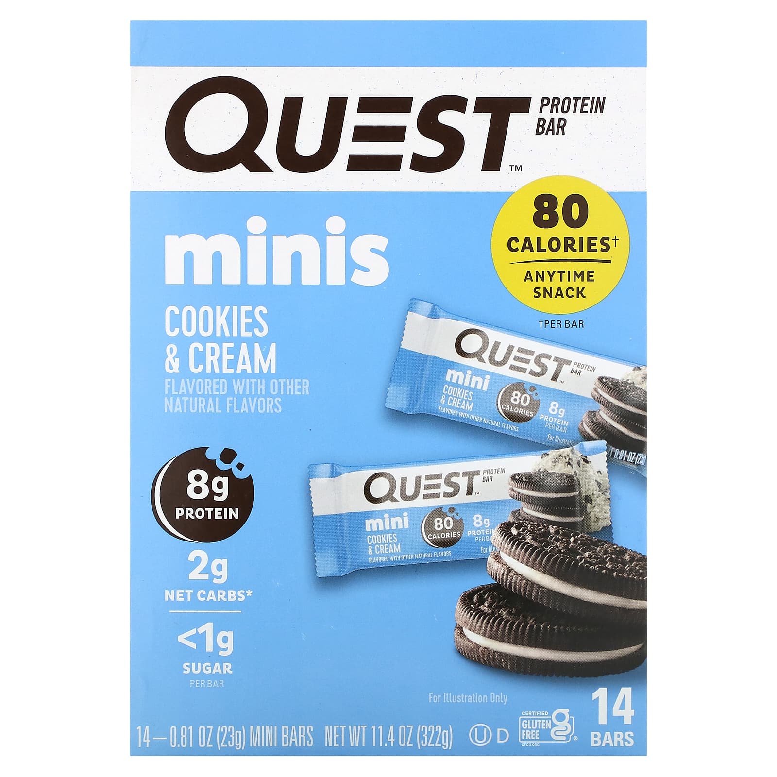Quest Nutrition, Protein Bar, Minis, Cookies & Cream, 14 Bars, 0.81 oz (23 g) Each - Image 1