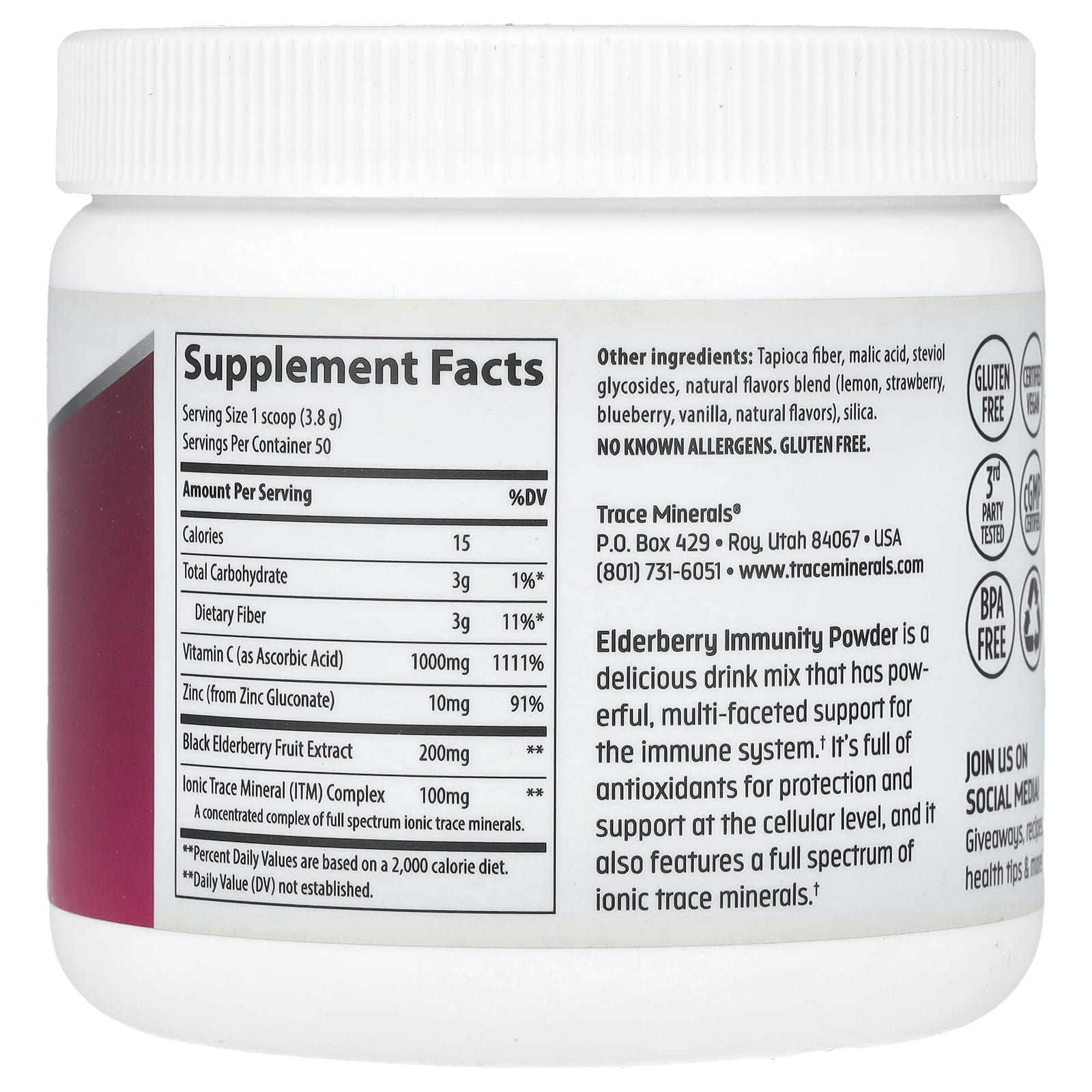Trace, Elderberry Immunity Powder, Lemon Berry,  6.7 oz (190 g) - Image 2