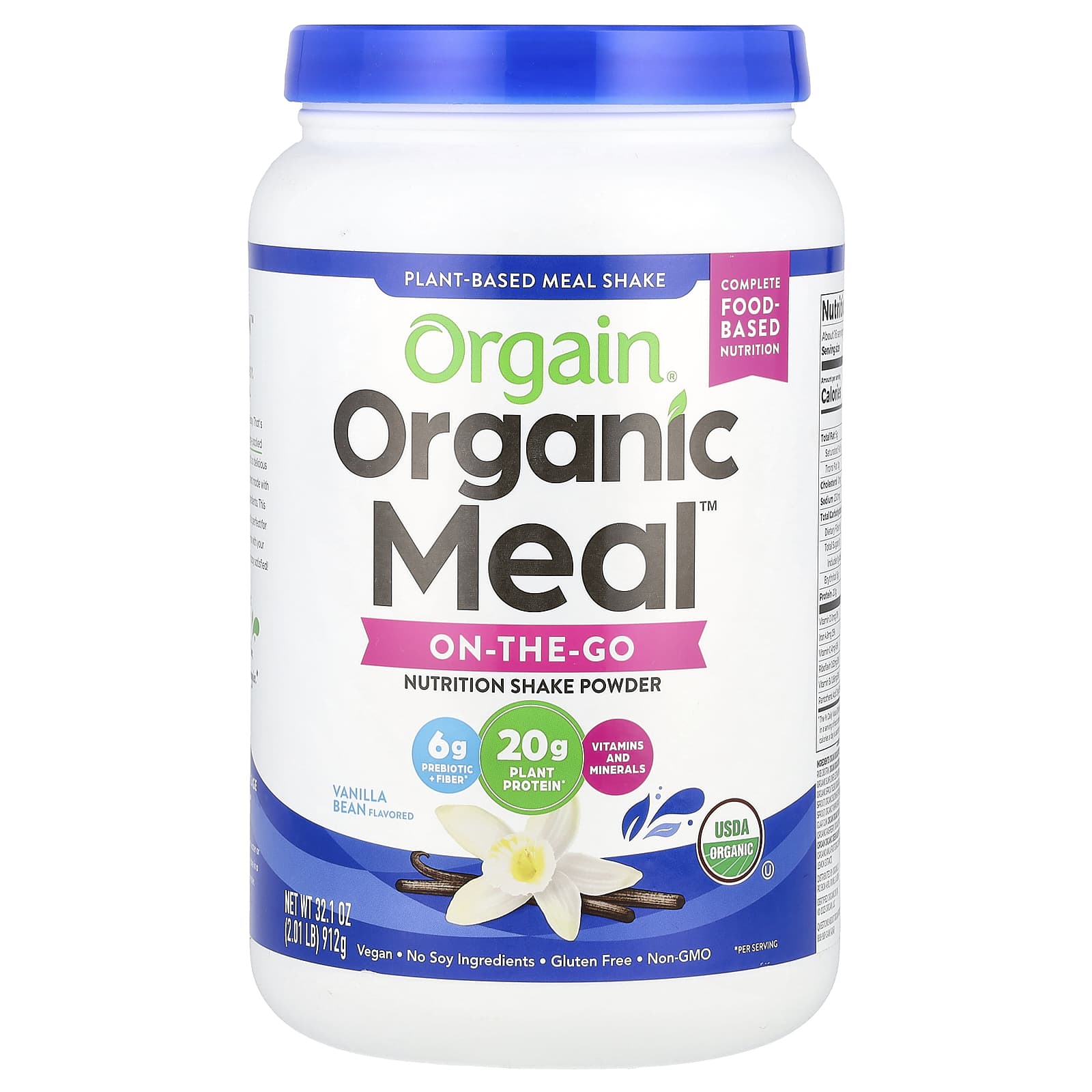 Orgain, Organic Meal™, On-The-Go Nutrition Shake Powder, Vanilla Bean, 2.01 lb (912 g) - Image 1