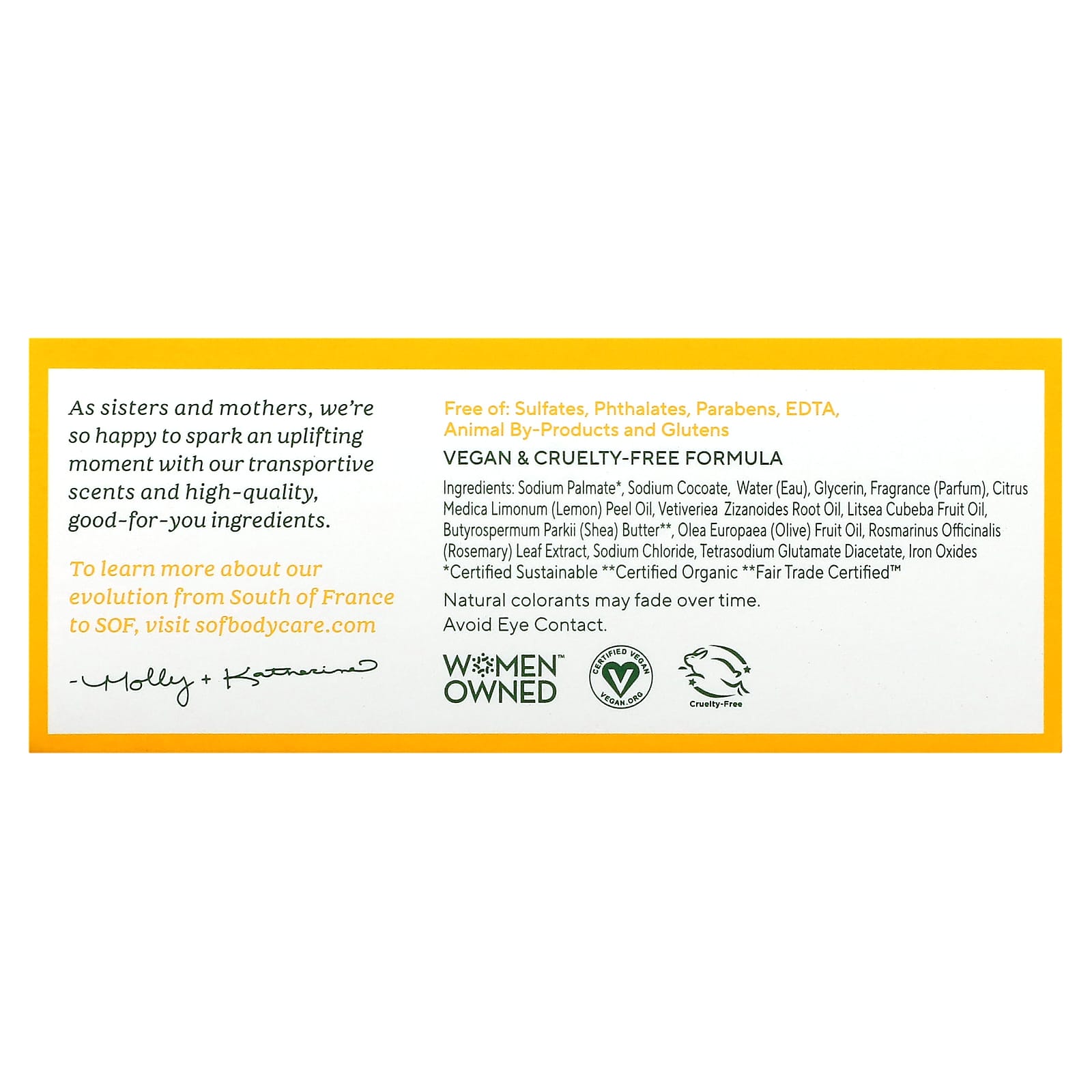 SoF, Triple Milled Bar Soap with Shea Butter, Lemon Verbena, 6 oz (170 g) - Image 2