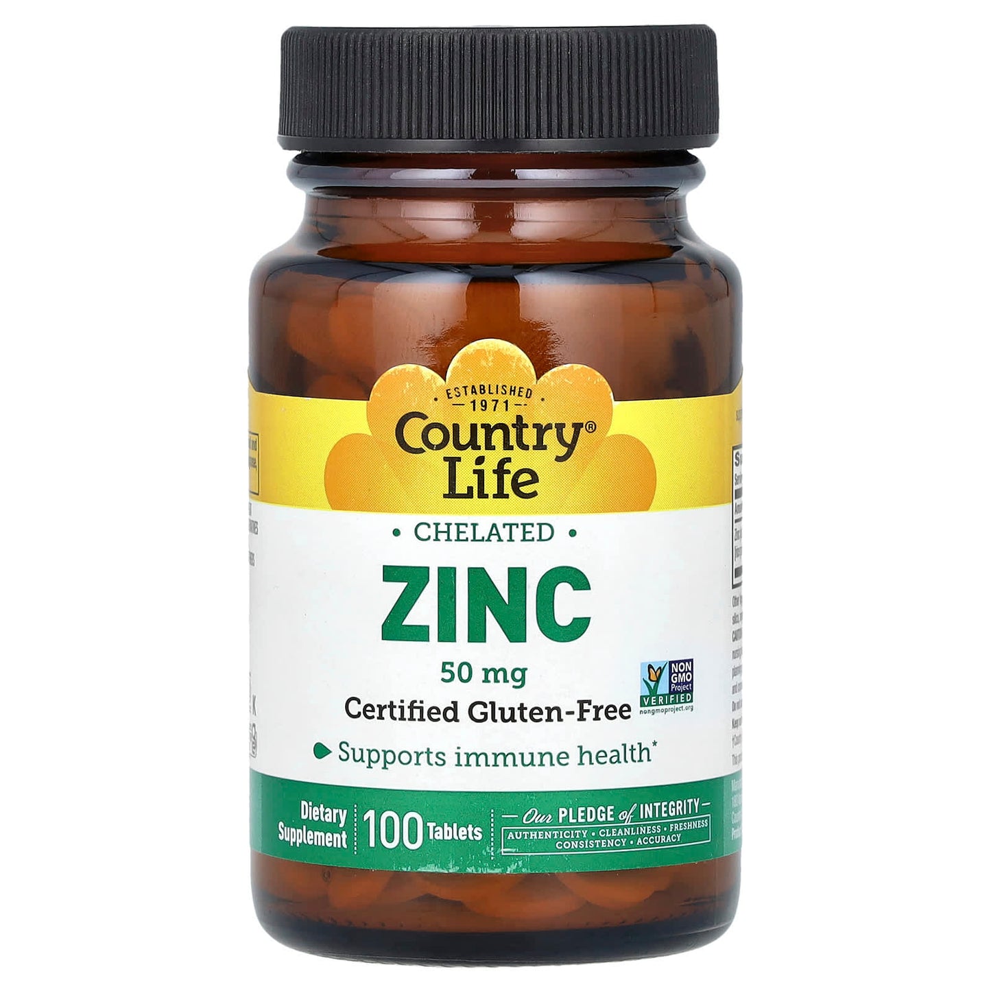 Country Life Chelated Zinc Supplement, 50mg, 100 Tablets - Supports Immune Health - Image 1