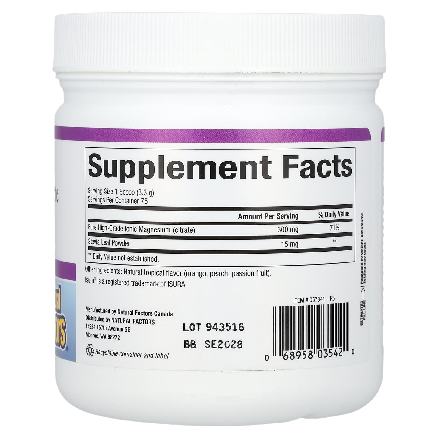 Natural Factors, Magnesium Citrate, Tropical Drink Mix, 8.8 oz  (250 g) - Image 2