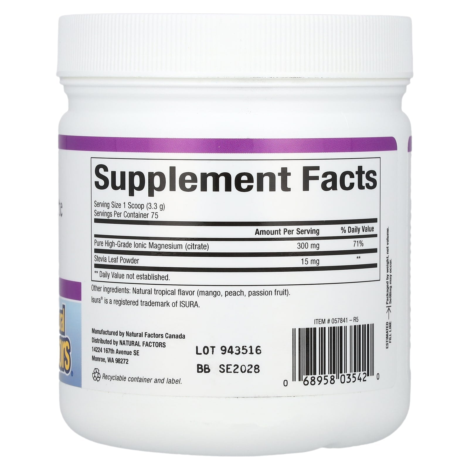 Natural Factors, Magnesium Citrate, Tropical Drink Mix, 8.8 oz  (250 g) - Image 2