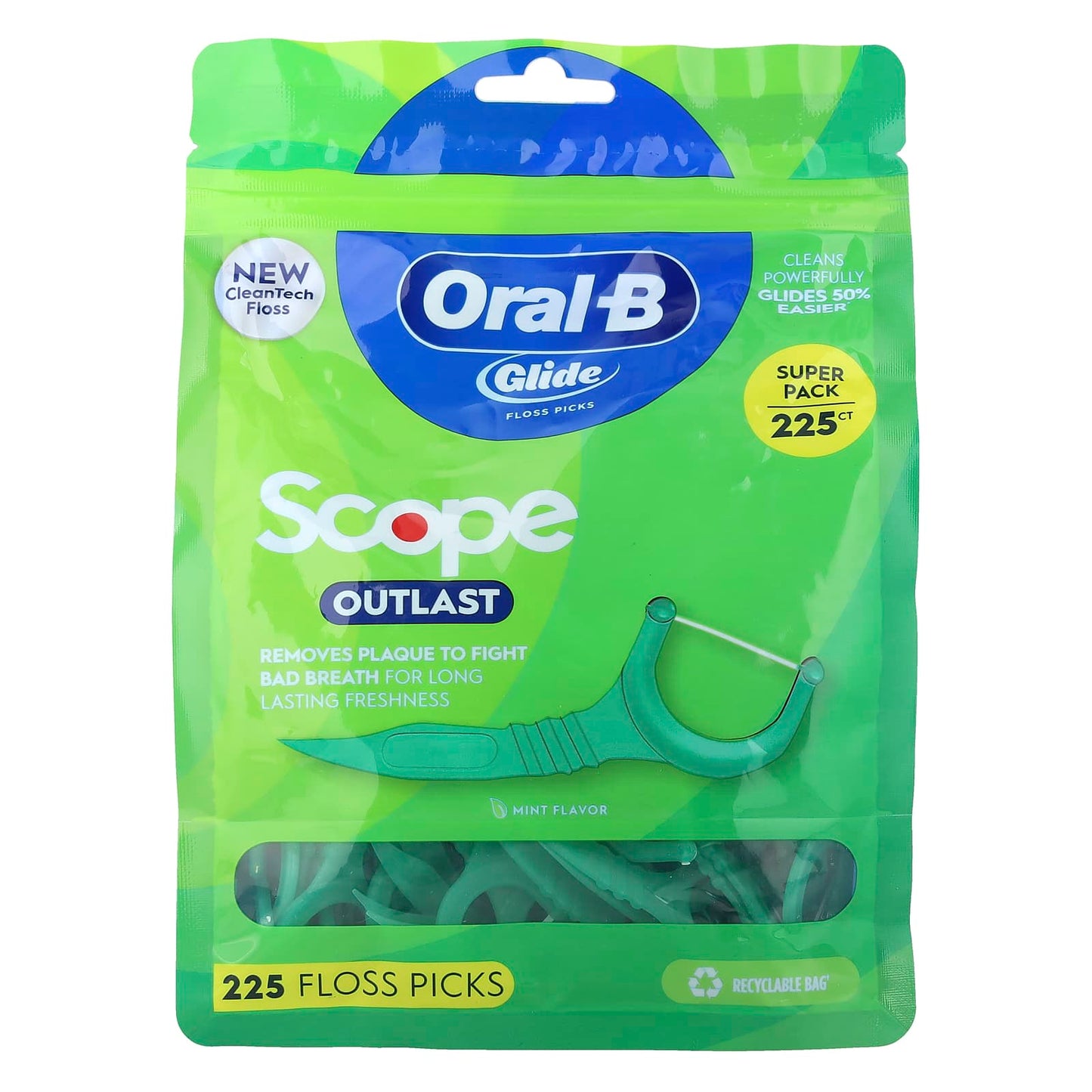 Oral-B, Glide, Scope Outlast Floss Picks, Mint, 225 Floss Picks - Image 1