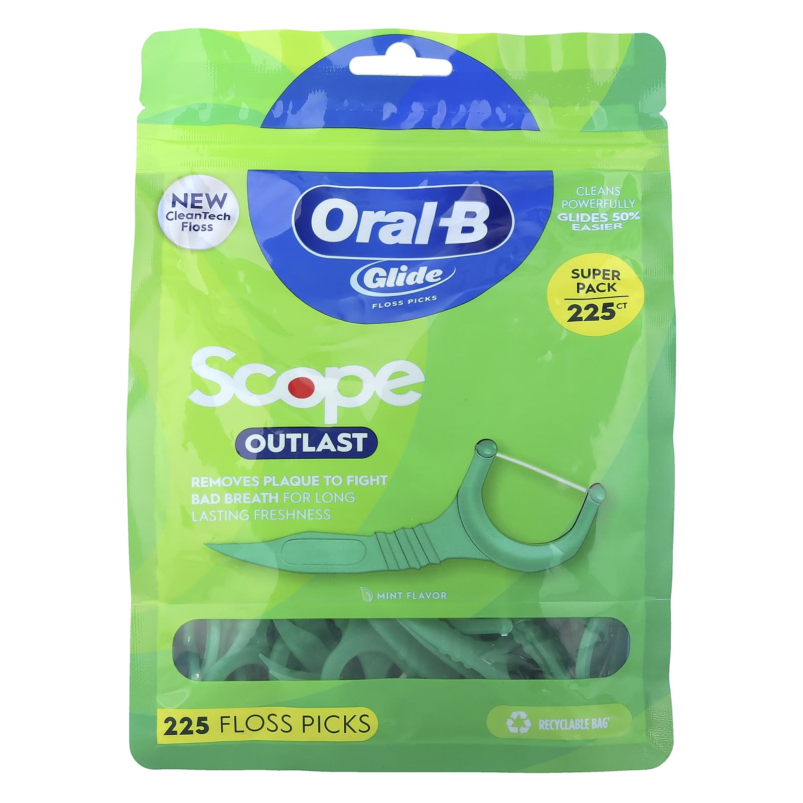 Oral-B, Glide, Scope Outlast Floss Picks, Mint, 225 Floss Picks - Image 1