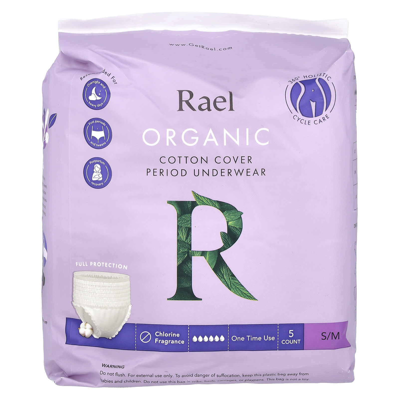 Rael, Organic Cotton Cover Period Underwear, S/M, 5 Count - Image 1