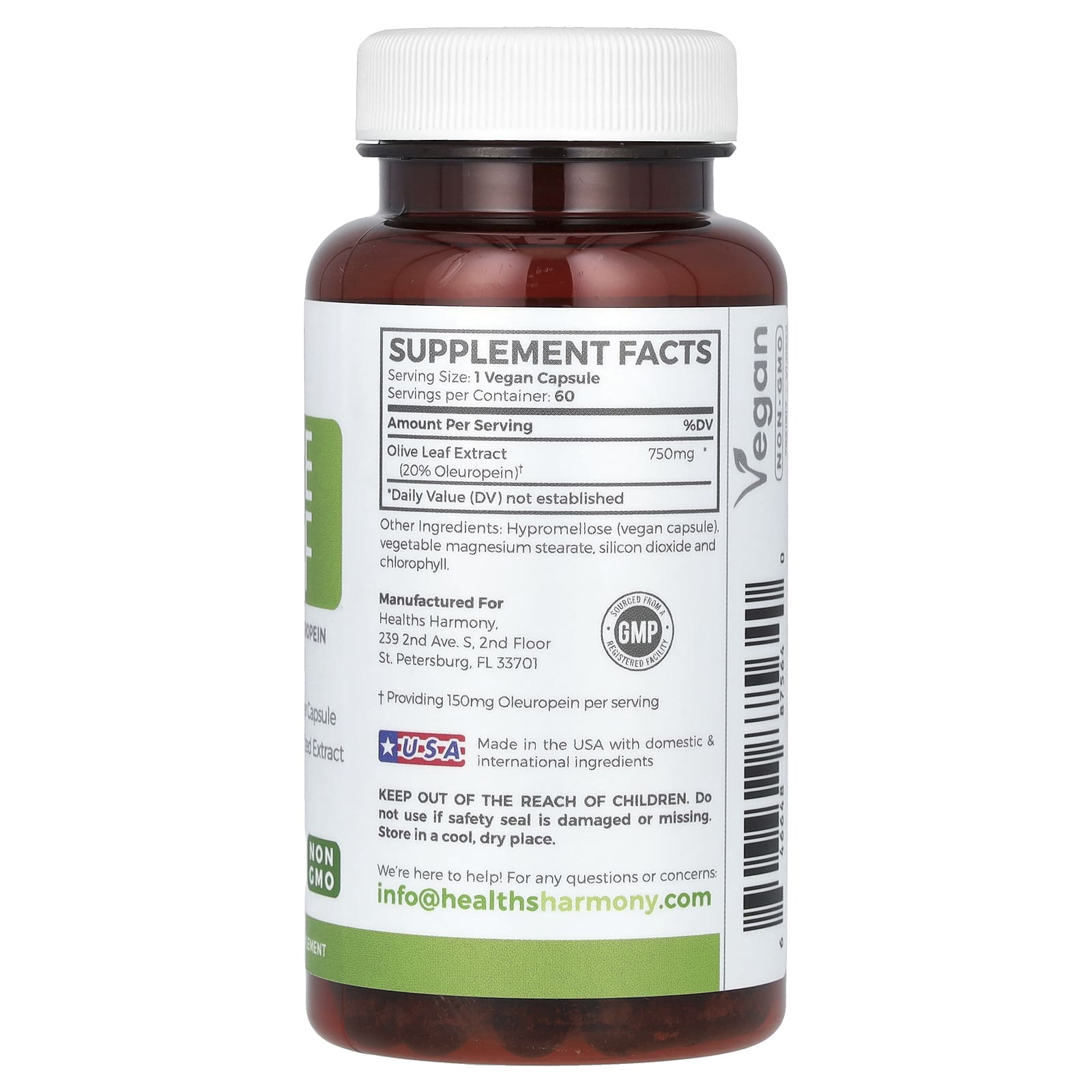 Healths Harmony, Olive Leaf, 750 mg, 60 Capsules