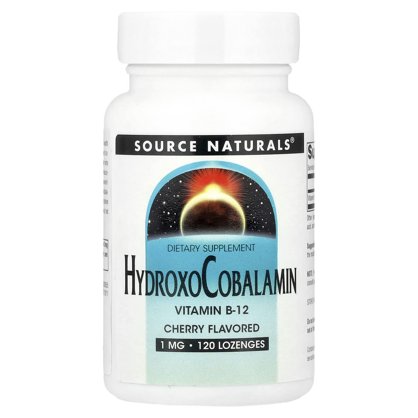 Source Naturals, HydroxoCobalamin, Vitamin B12, Cherry , 1 mg, 120 Lozenges - Image 1