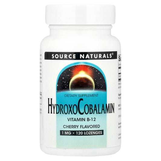 Source Naturals, HydroxoCobalamin, Vitamin B12, Cherry , 1 mg, 120 Lozenges - Image 1