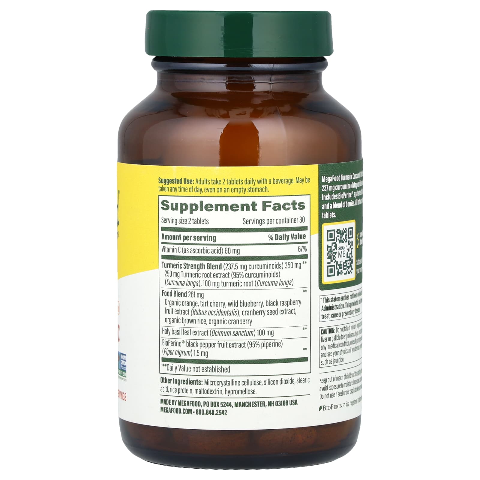 MegaFood, Tumeric Curcumin, Whole Body Minis, 60 Tablets - Image 2