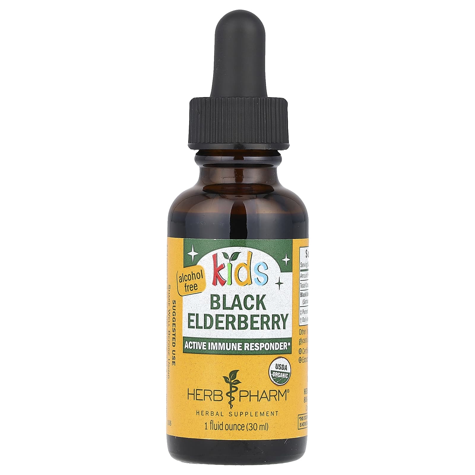 Herb Pharm Kids Black Elderberry Supplement, USDA Organic, 1 fl oz (30 ml) - Image 1