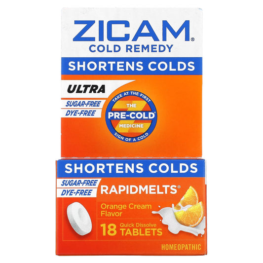 Zicam, Ultra Cold Remedy, RapidMelts, Orange Cream, 18 Quick Dissolve Tablets - Image 1