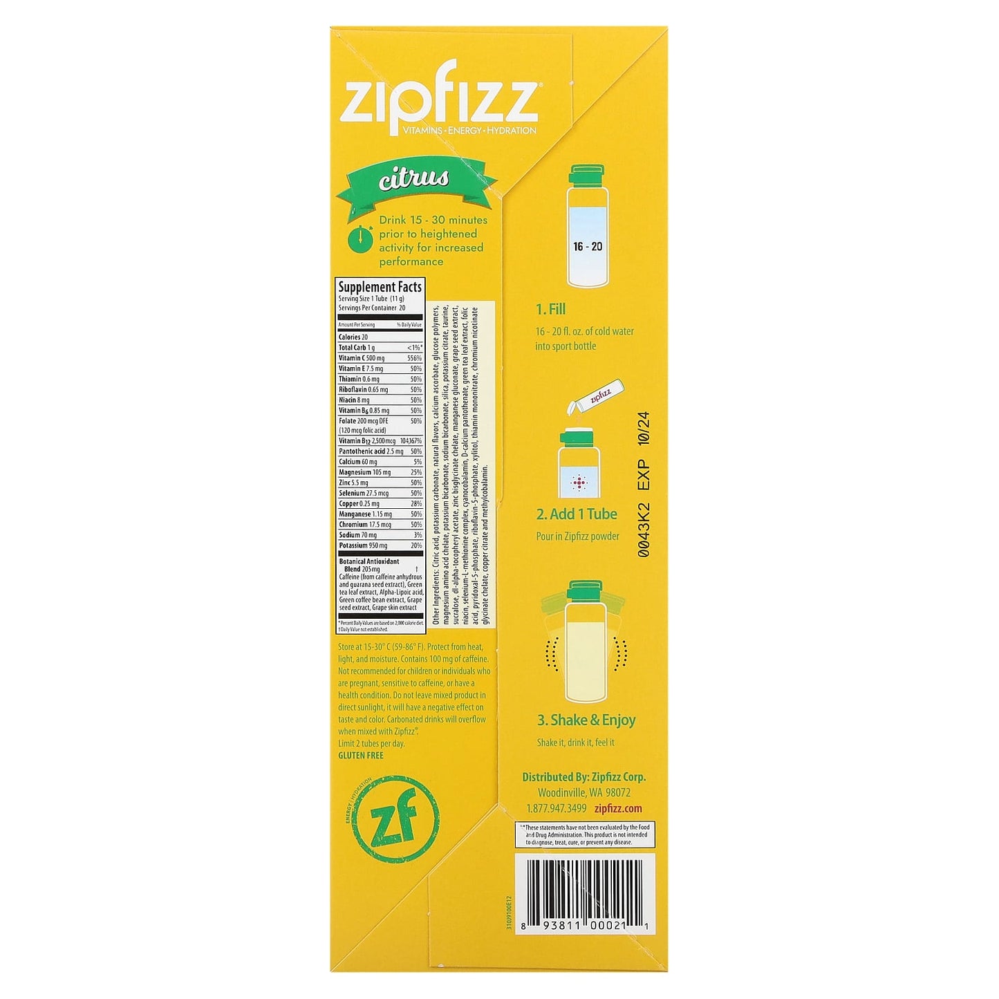 Zipfizz, Energy Drink Mix, Citrus, 20 Tubes, 0.39 oz (11 g) Each - Image 2