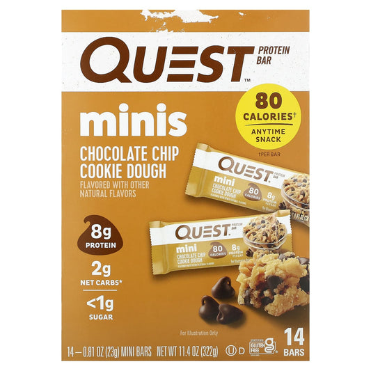 Quest Nutrition, Protein Bar, Minis, Chocolate Chip Cookie Dough, 14 Bars, 0.81 oz (23 g) Each - Image 1