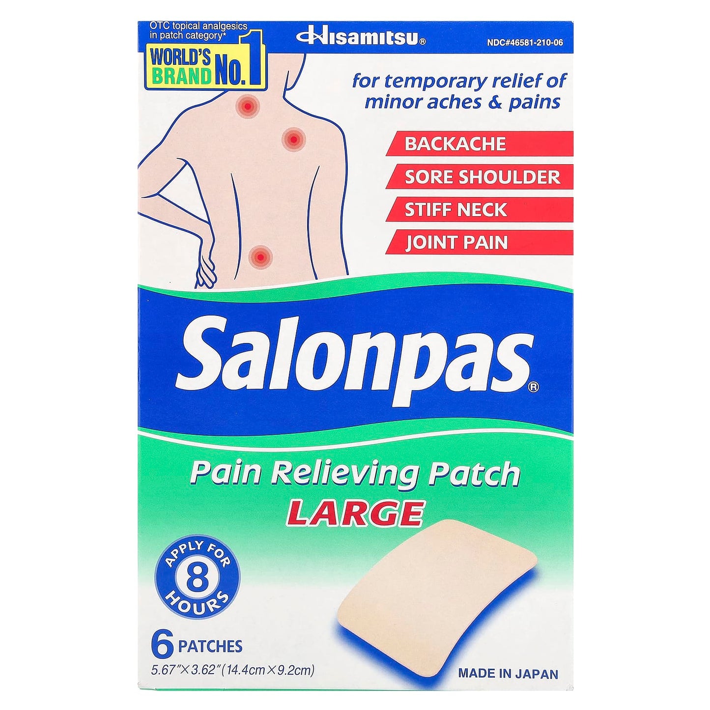 Salonpas, Pain Relieving Patch, Large, 6 Patches - Image 1