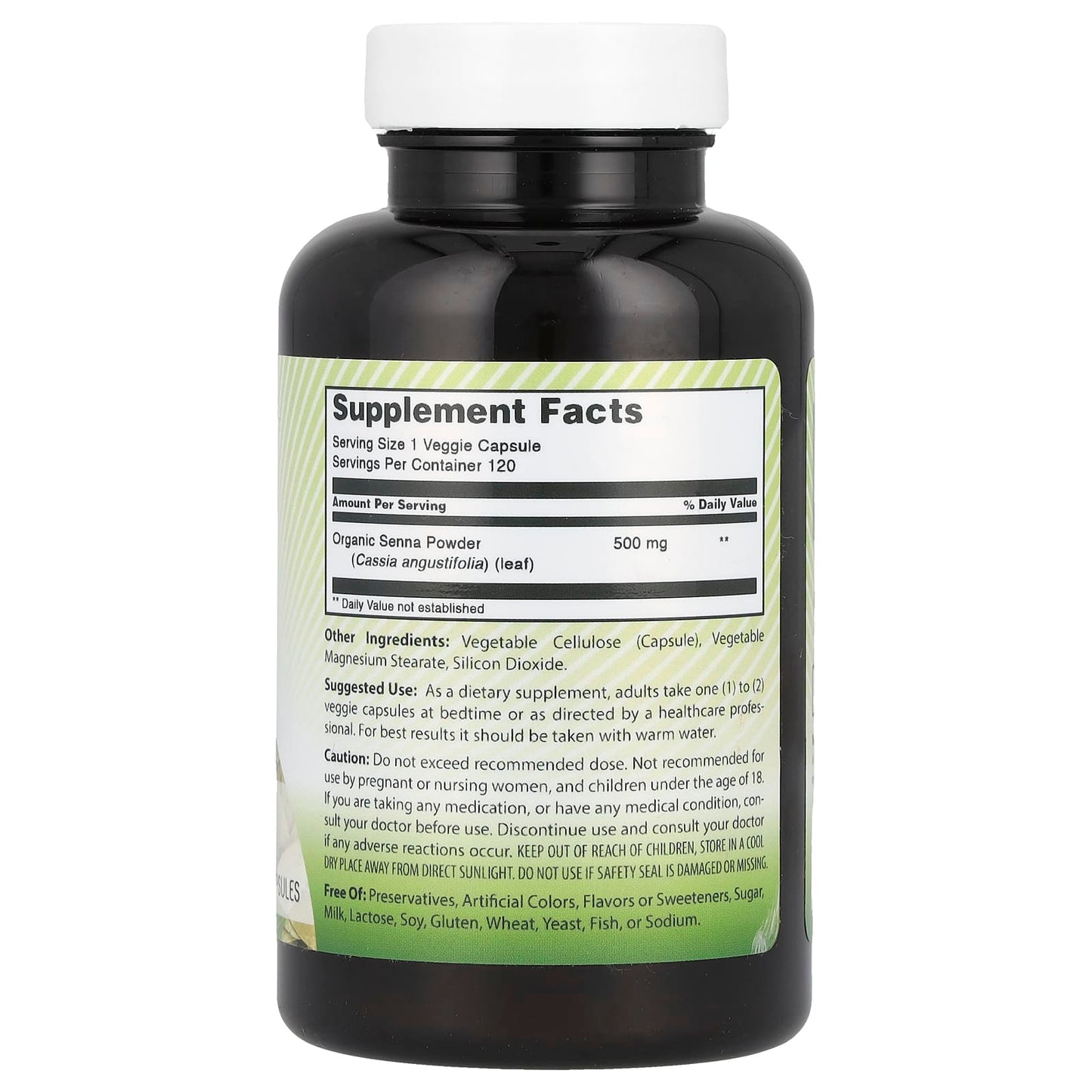 Natural Senna Leaf Dietary Supplement for Digestive Health - 120 Veggie Capsules - Image 2