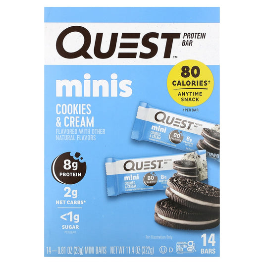 Quest Nutrition, Protein Bar, Minis, Cookies & Cream, 14 Bars, 0.81 oz (23 g) Each - Image 1