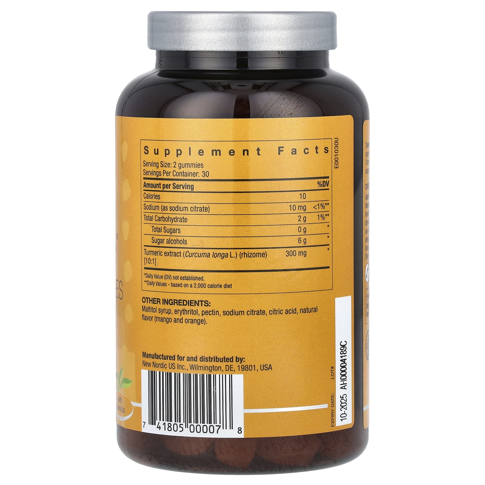 New Nordic, Turmeric Vegan Gummies with Curcuma Extract, Mango-Orange, 60 Gummies (150 mg per Gummy) - Image 2