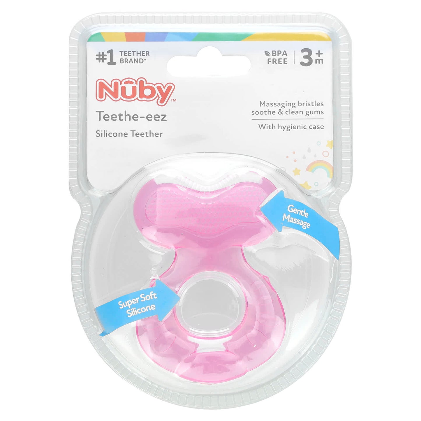 Nuby, Teethe-eez, Silicone Teether, 3+ Months, Pink, 2 Piece Set - Image 1