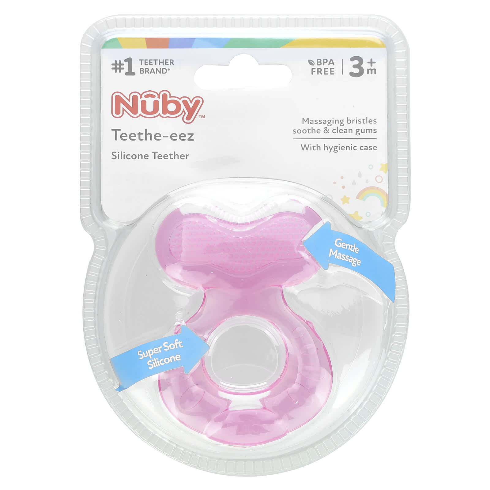 Nuby, Teethe-eez, Silicone Teether, 3+ Months, Pink, 2 Piece Set - Image 1
