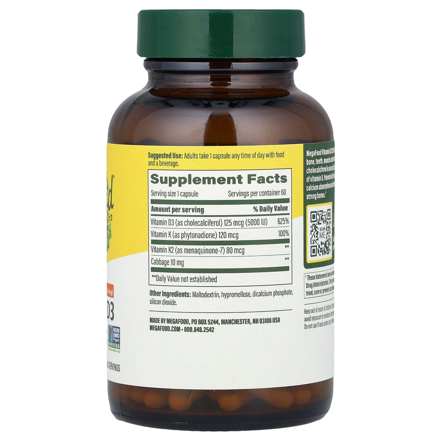 MegaFood, Vitamin D3, 125 mcg  (5,000 IU), 60 Mini Capsules - Image 2