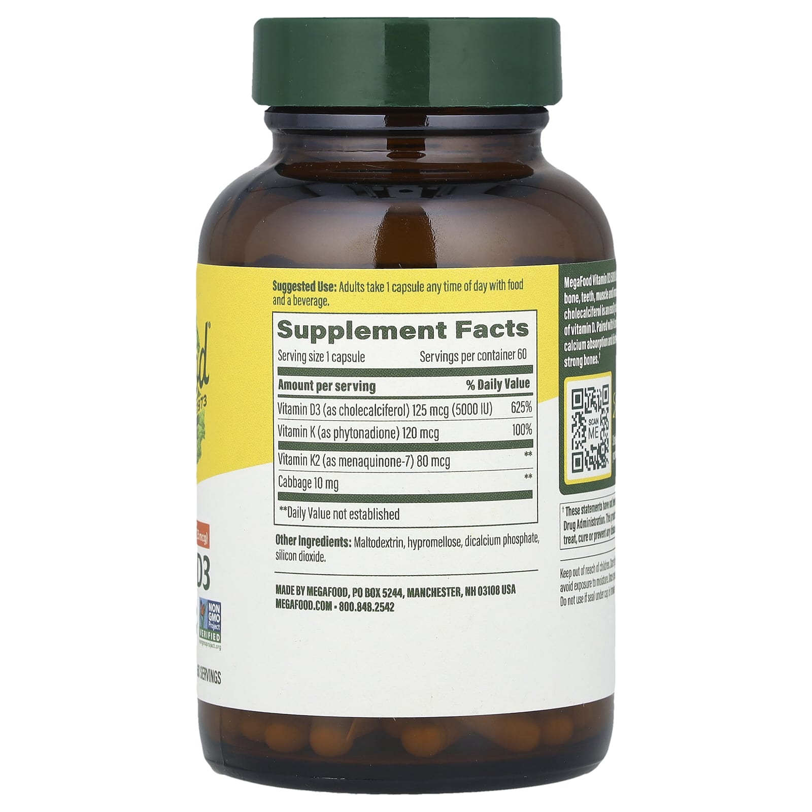 MegaFood, Vitamin D3, 125 mcg  (5,000 IU), 60 Mini Capsules - Image 2