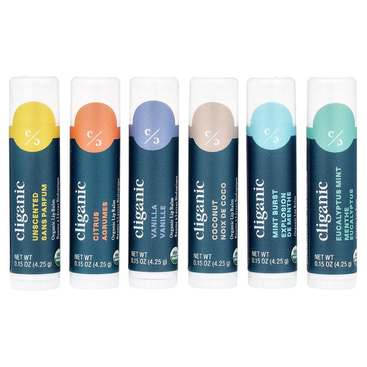 Organic Lip Balm Set, 6 Pack, USDA Certified, Paraben-Free, Cliganic - Image 1