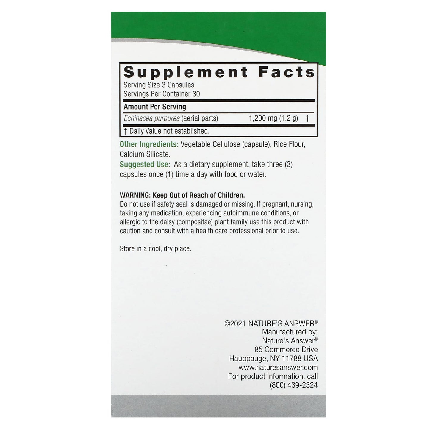 Nature's Answer, Echinacea, 90 Vegetarian Capsules (400 mg per Capsule) - Image 2