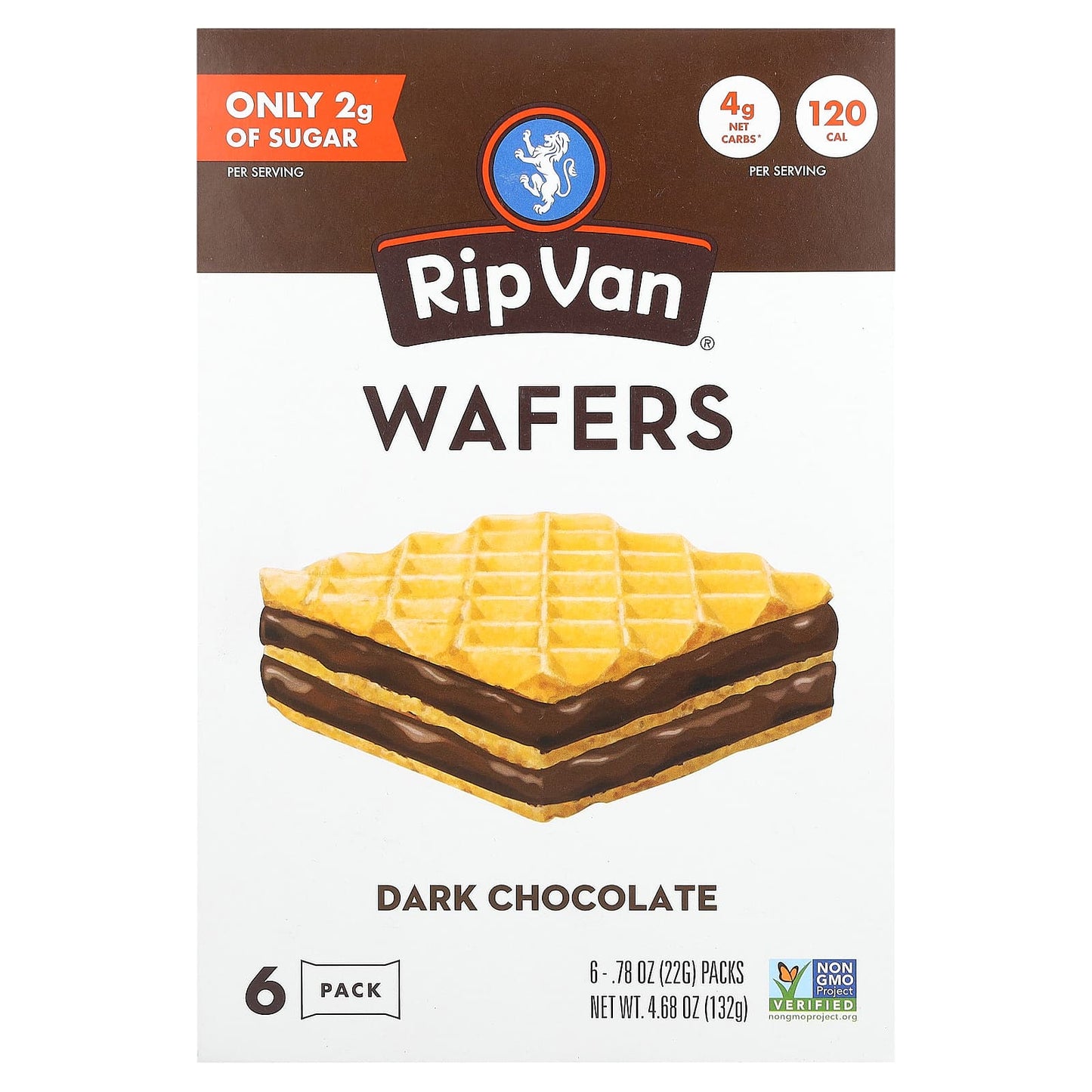 Rip Van Wafels, Wafers, Dark Chocolate, 6 Pack, 0.78 oz (22 g) Each - Image 1