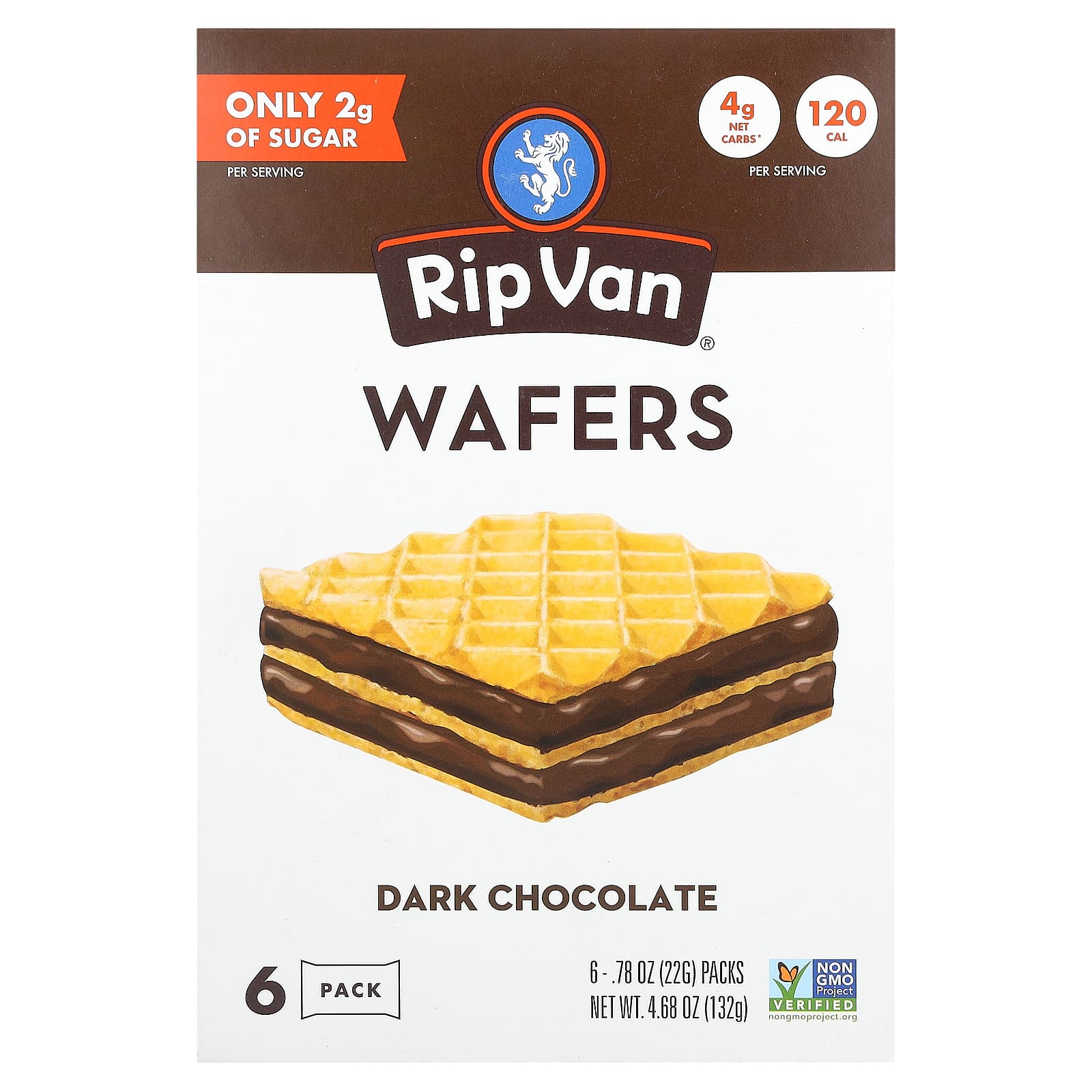 Rip Van Wafels, Wafers, Dark Chocolate, 6 Pack, 0.78 oz (22 g) Each - Image 1