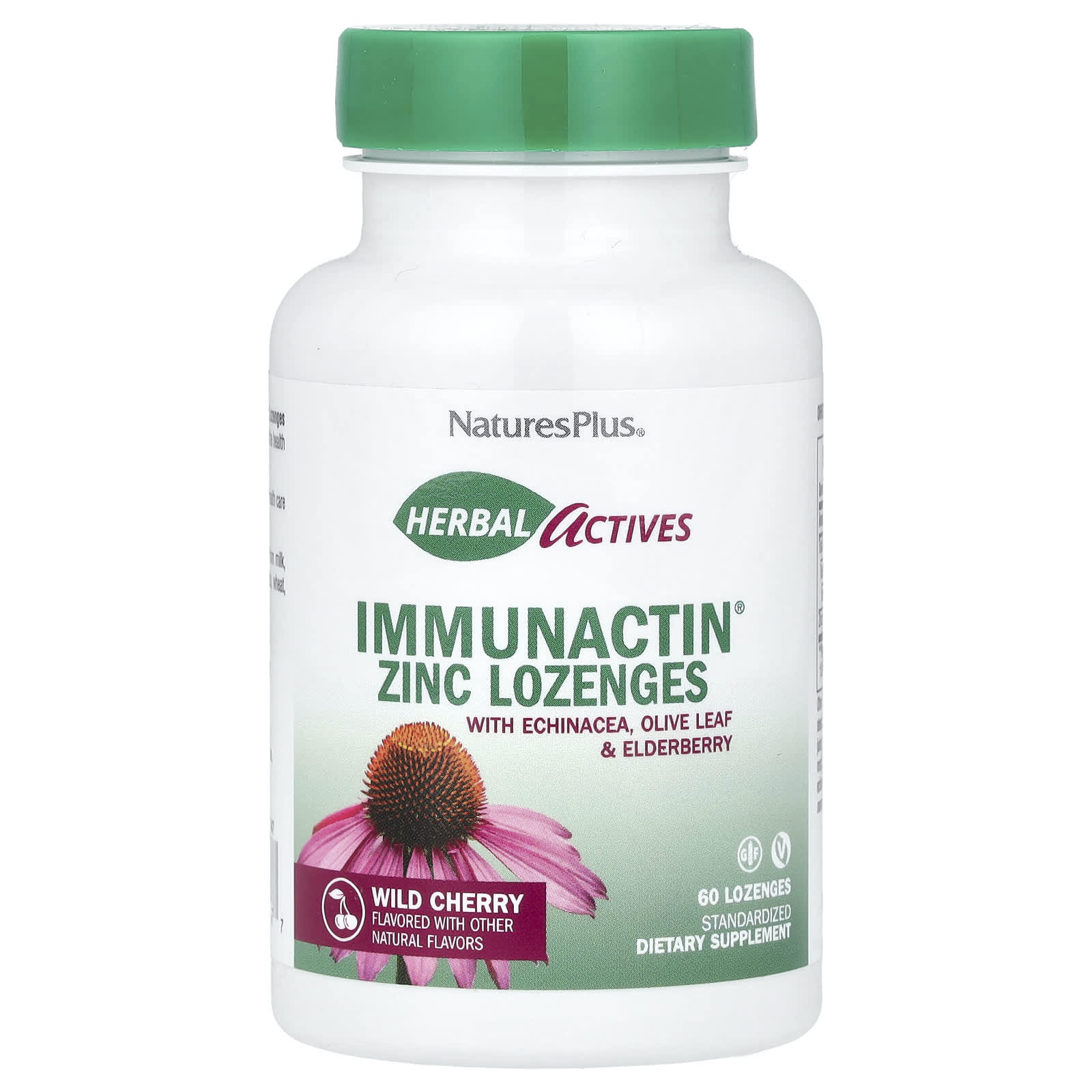NaturesPlus, Herbal Actives, ImmunActin®, Zinc Lozenges, Wild Cherry, 60 Lozenges - Image 1