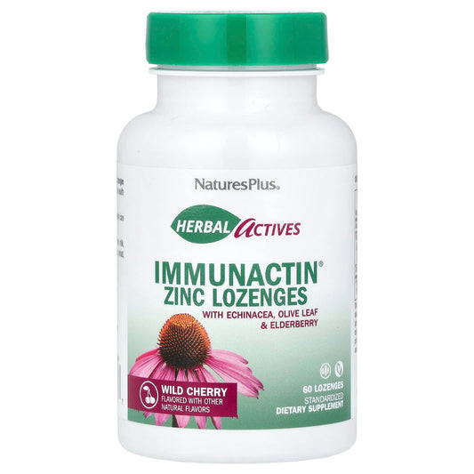 NaturesPlus, Herbal Actives, ImmunActin®, Zinc Lozenges, Wild Cherry, 60 Lozenges - Image 1