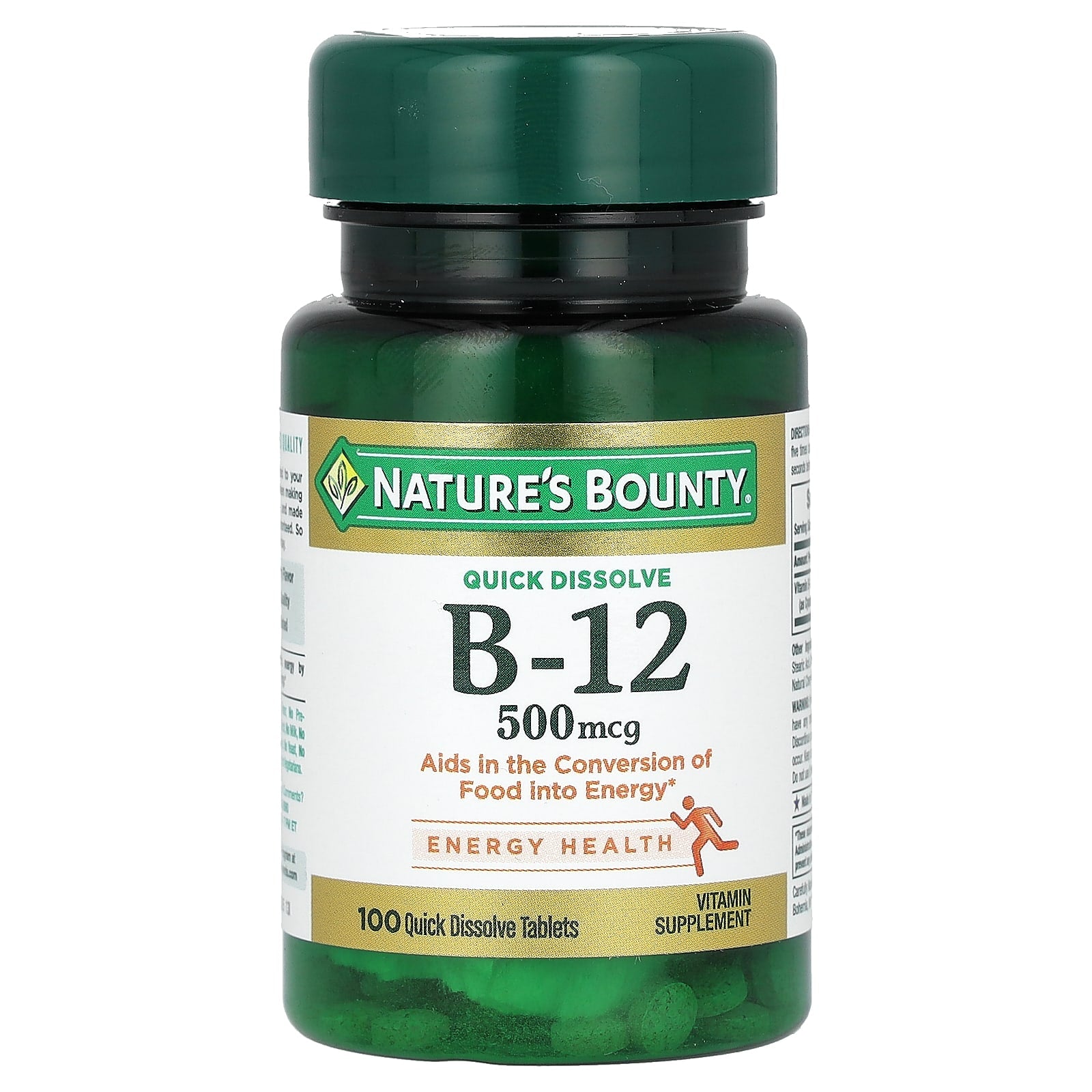 Nature's Bounty, Vitamin B-12, Natural Cherry, 500 mcg, 100 Quick Dissolve Tablets - Image 1