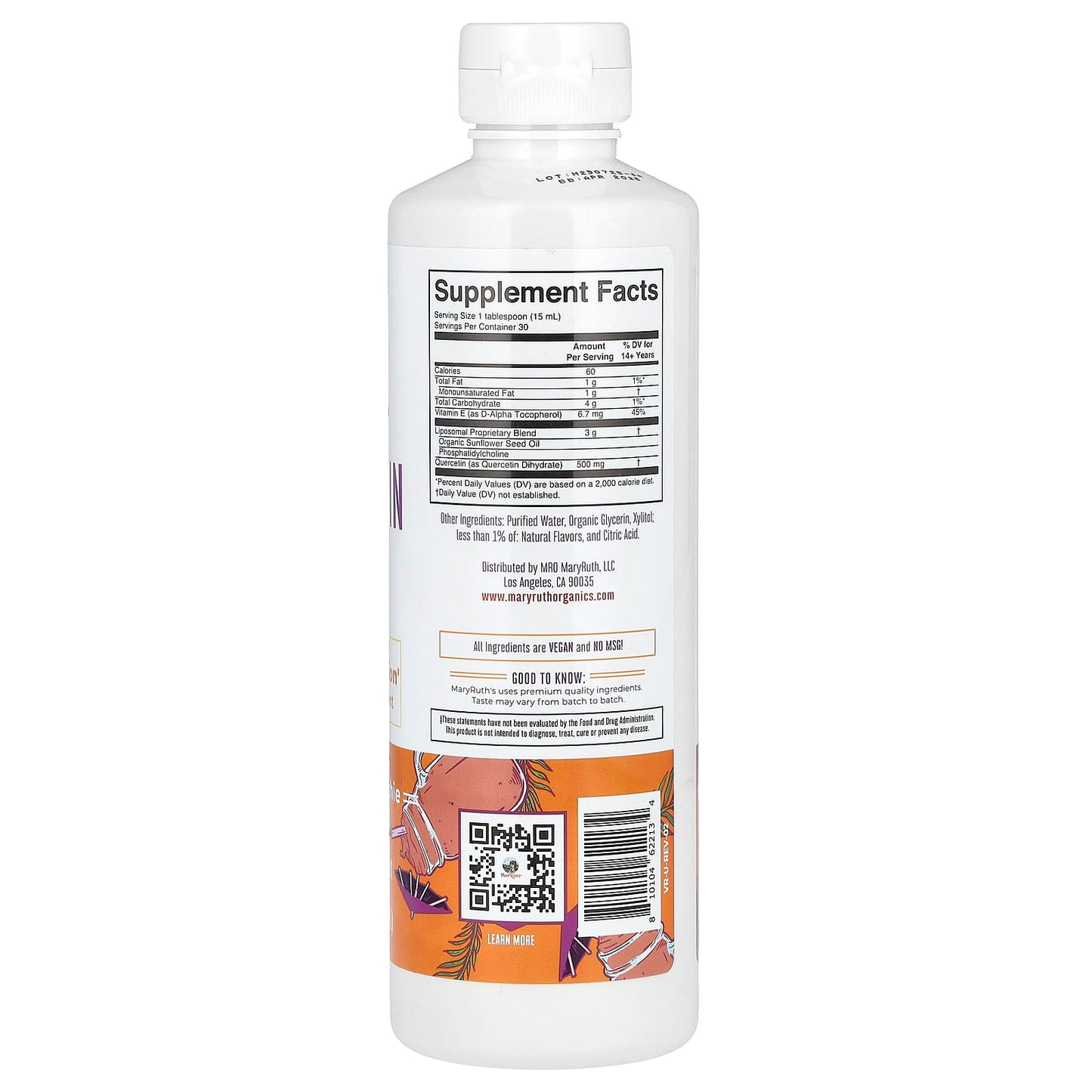 MaryRuth's, Quercetin Liposomal, Tropical Smoothie, 15.22 fl oz (450 ml) - Image 2