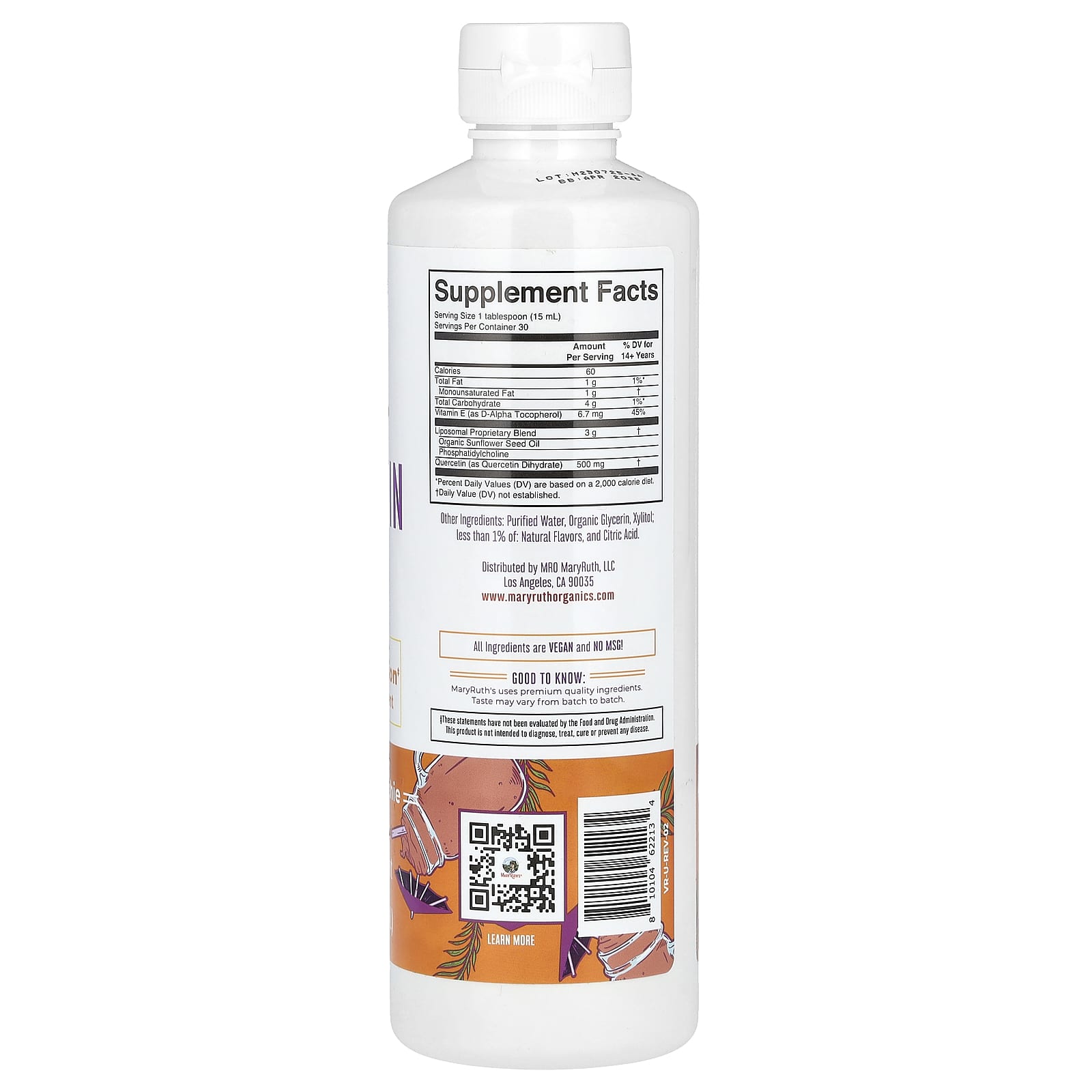 MaryRuth's, Quercetin Liposomal, Tropical Smoothie, 15.22 fl oz (450 ml) - Image 2