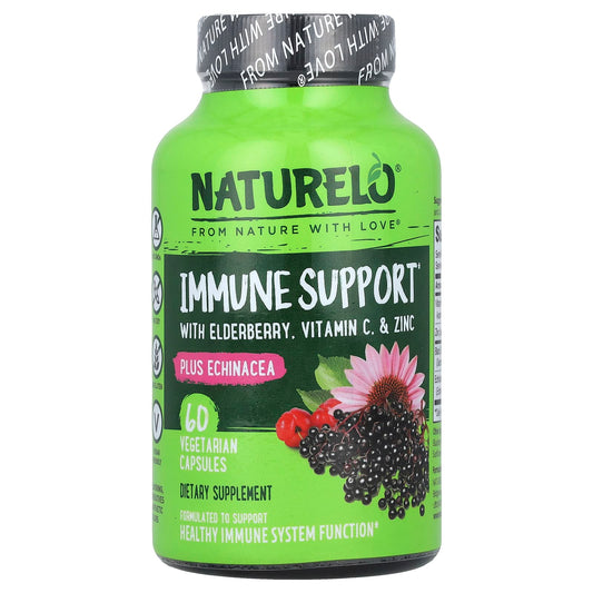NATURELO, Immune Support with Elderberry, Vitamin C & Zinc plus Echinacea, 60 Vegetarian Capsules - Image 1